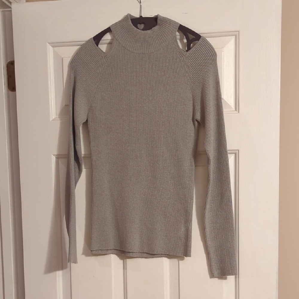 Catherine Malandrino Light Gray Cut-Out Shoulder Sweater